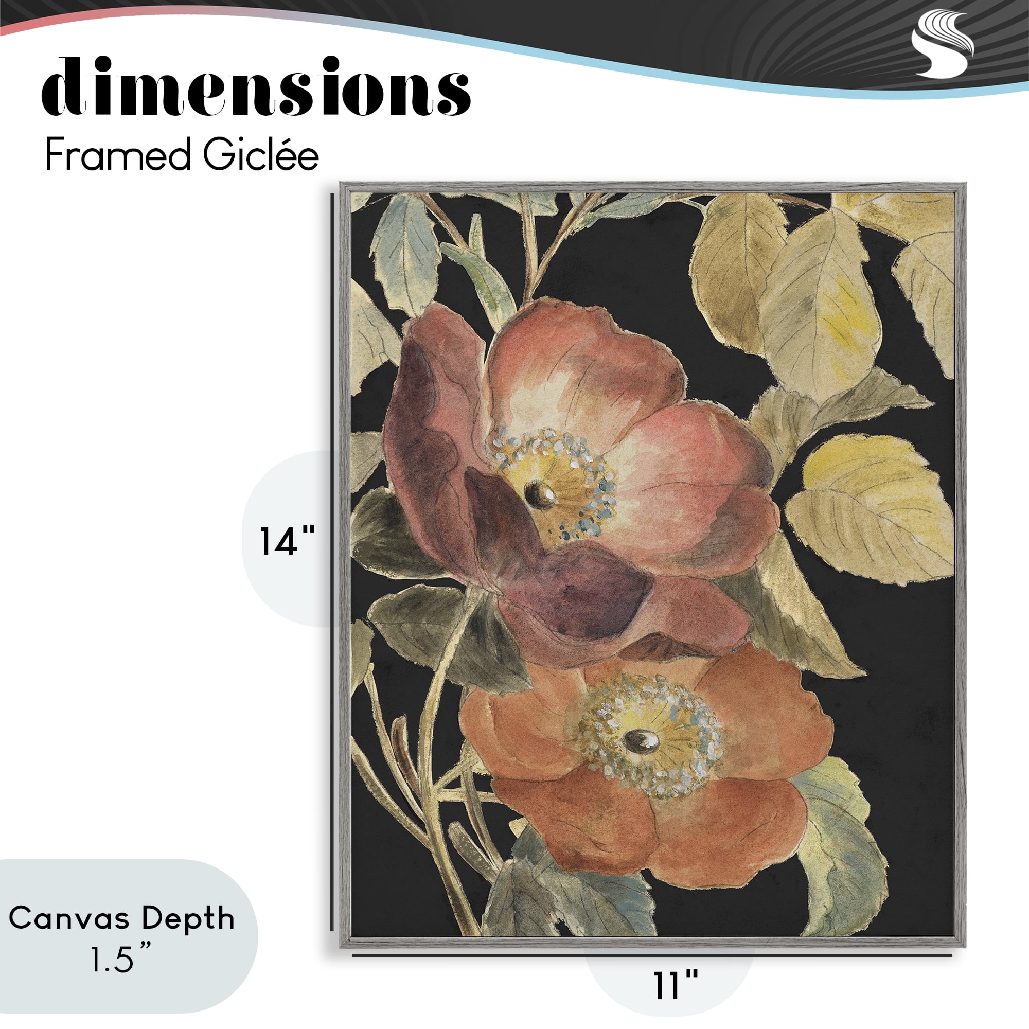 Stupell Industries Red Flower over Black Gray Framed Giclee Art, design by Lanie Loreth