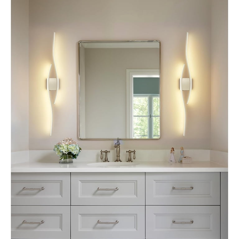 Brushed Nickel Bathroom Vanity Light - Modern Over Mirror Fixture With Clear Glass Shades, Dimmable