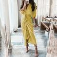 thumbnail image 2 of Vedolay Dresses for Womens Elegance Audrey Hepburn Style Ruched 3/4 Sleeve Midi A-line Dress,Yellow M, 2 of 5