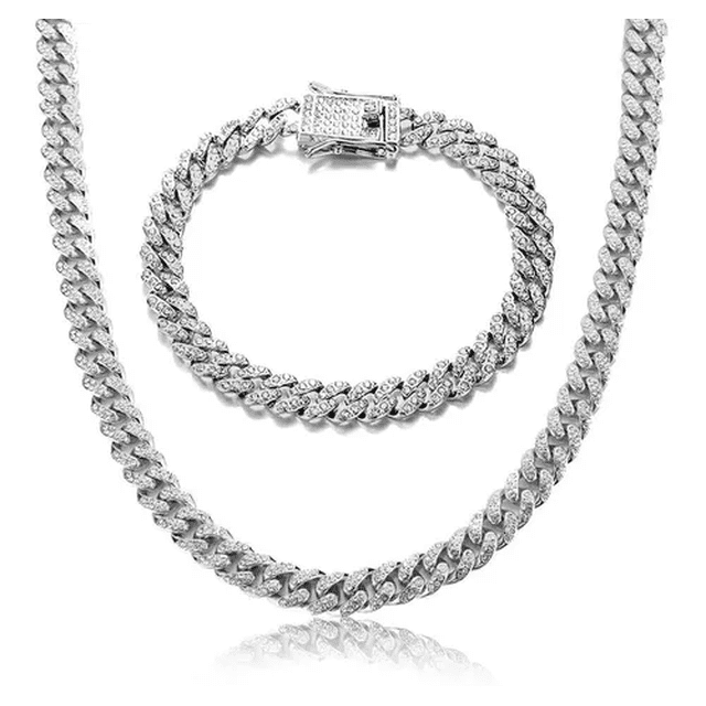Conjunto Pulsera Cadena Cubana Hip-hop Malubero Malu1750 Plata