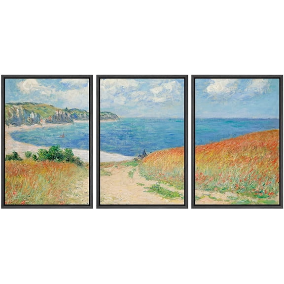 wall26 Framed Canvas Print Wall Art Set Path Through The Corn at Pourville by Claude Monet Cultural Historic Oil Painting Fine Art Reproduction for Living Room, Bedroom, Office - 24"x36"x3