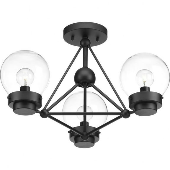 Progress Lighting Spatial Collection, 3-Light Semi-Flush Convertible Fixture, Matte Black, Clear Globe Shades