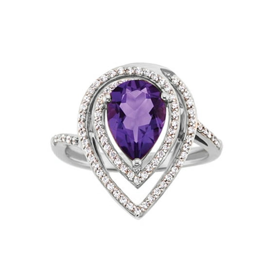 Amethyst February Birthstone & & Cubic Zirconia Ring in 10k White Gold (0.3 Cttw)