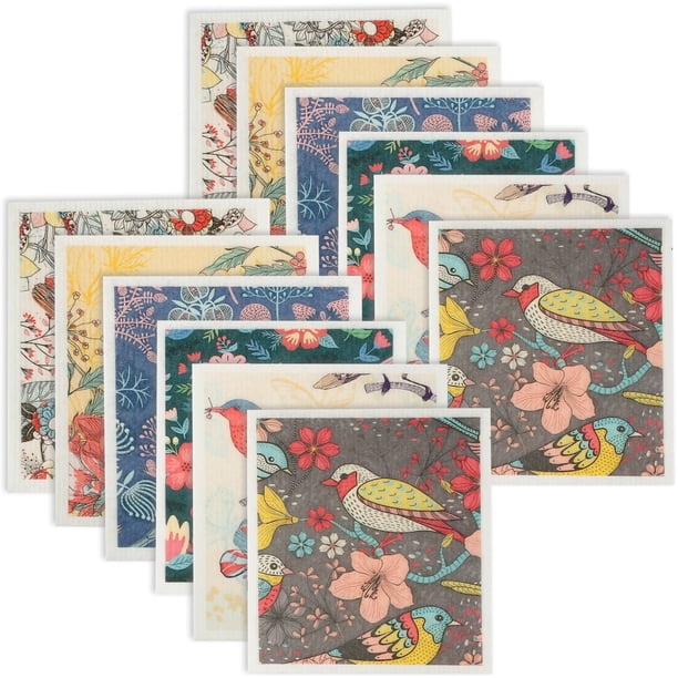 12 Pzas de Paños de Cocina Suecos Reutilizables, Toallas de Cocina Absorbentes, Paños de Cocina Lavables, Paños de Esponja de Celulosa Suave 7.7 x 6.7in, Trapo de Cocina para Lavar Platos