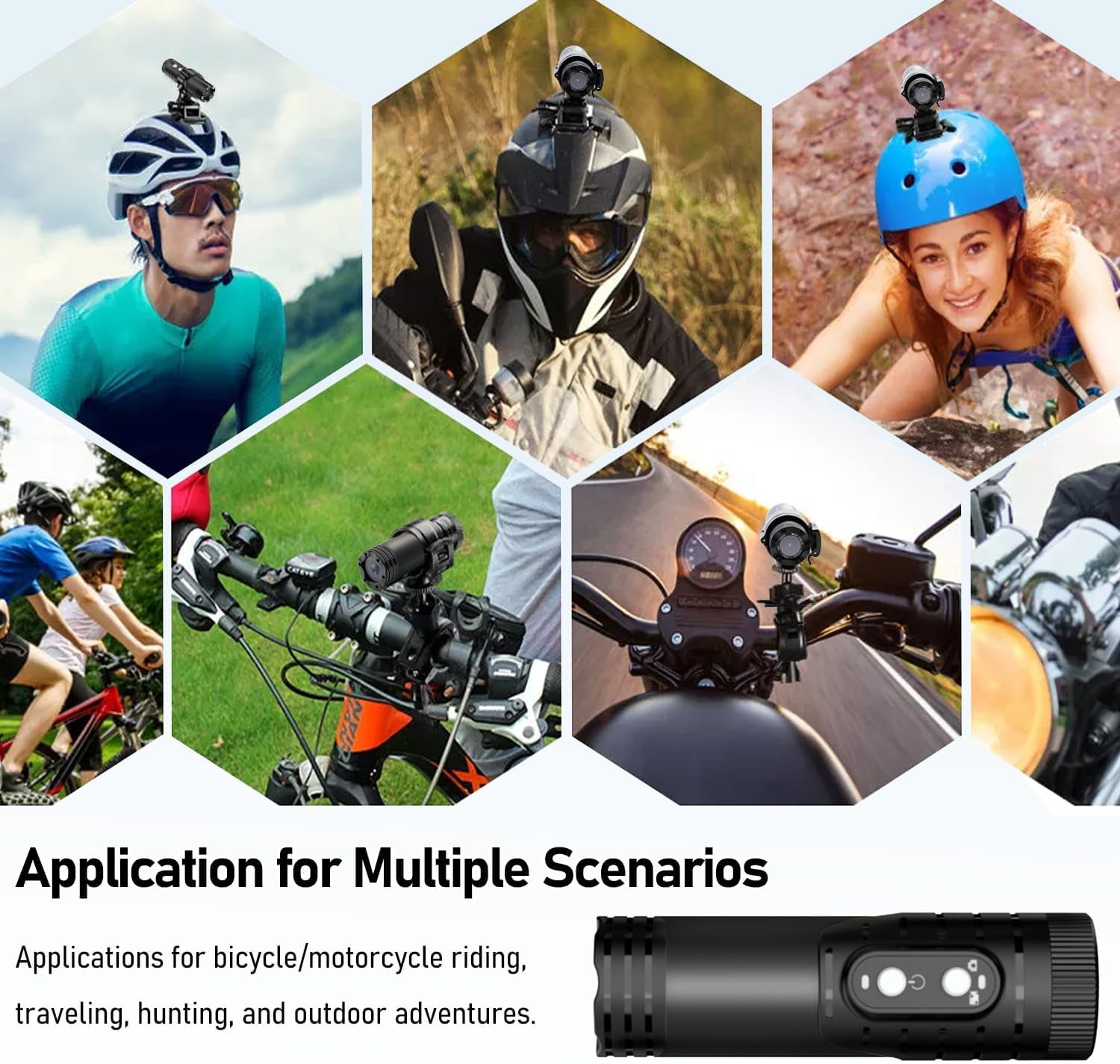 WiFi Helmet Camera, HD 1080P Bike Motorcycle Helmet Camera, IP66 Waterproof Action Camera for Cars, Bicycle, Motorbike & Sports Helmet (Without Card)