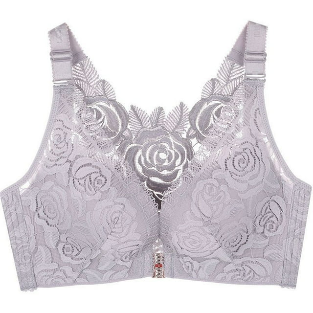 Tqcoqu Women's Solid Color Bra Front Button Plus Size Full Cup Closure Secondary Breast Sagging Bra