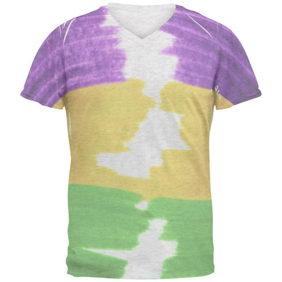 Mardi Gras Color Me Cajun Mens Soft V-Neck T Shirt Heather White SM