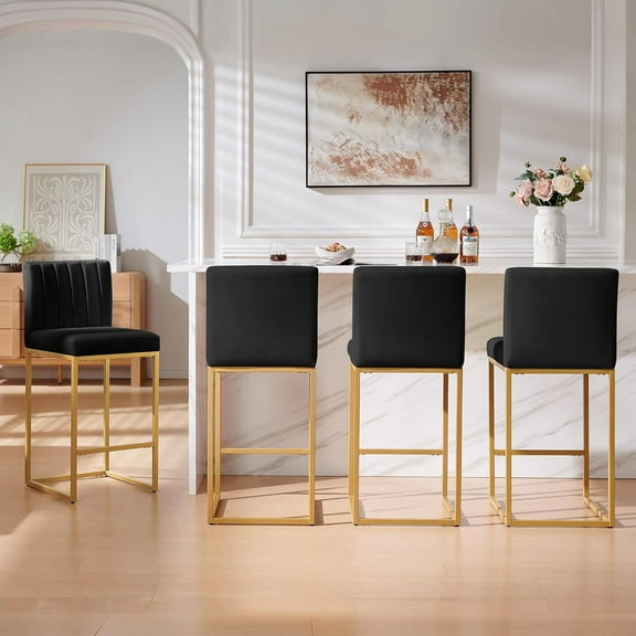 27 Inch Bar Stool, Velvet Counter Height Bar Stools, Set of 4 Bar Chairs with Back and Metal Legs, Kitchen Island Counter Stools for Pub, Dinning Room, Cafes