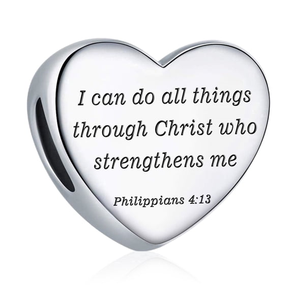 ROSIANNA 925 Sterling Silver Charm for Bracelets Christian Bible Qutoes Heart Charm Women Bracelet Charm, philippians 4:13