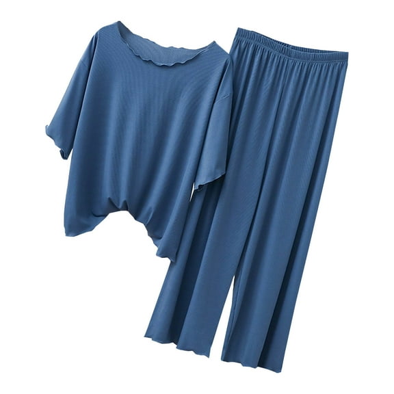 Tnhcen Women's Casual Relaxed Short Sleeve Pant Sleepwear Set | L-2XL | Soft Polyester Loungewear | Multi-Scene Outfit-Ready