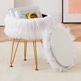 thumbnail image 6 of IVV White Faux Fur Storage Ottoman with Tray Lid & Golden Metal Legs, Round Upholstered Footrest/Side Table, Furry Makeup Seat for Bedroom, Vanity Room, Living Room – 13"Dia x 17.7"H, 6 of 10