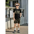 thumbnail image 2 of Arshiner Boys Camo Print Short Sleeve T Shirt and Shorts Set 2-Piece Black Outfit for Kids 9-10 Years, 2 of 7
