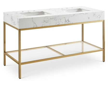 Maklaine Contemporary White Artificial Marble Bathroom Vanity