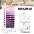 thumbnail image 4 of VibrantEcho 10-Drawer Rolling Storage Drawer Cart, Utility Cart with Removable Drawers & Metal Frame, Mobile Art Craft Drawer Cart with Lockable Wheels for Home, Office, Studio, Purple Gradient, 4 of 14