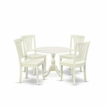 East West Furniture DMAV5-LWH-W 5 Piece Dining Room Set Contains 1 Drop Leaves Dining Room Table and 4 Linen White Kitchen Chairs with Slatted Back - Linen White Finish