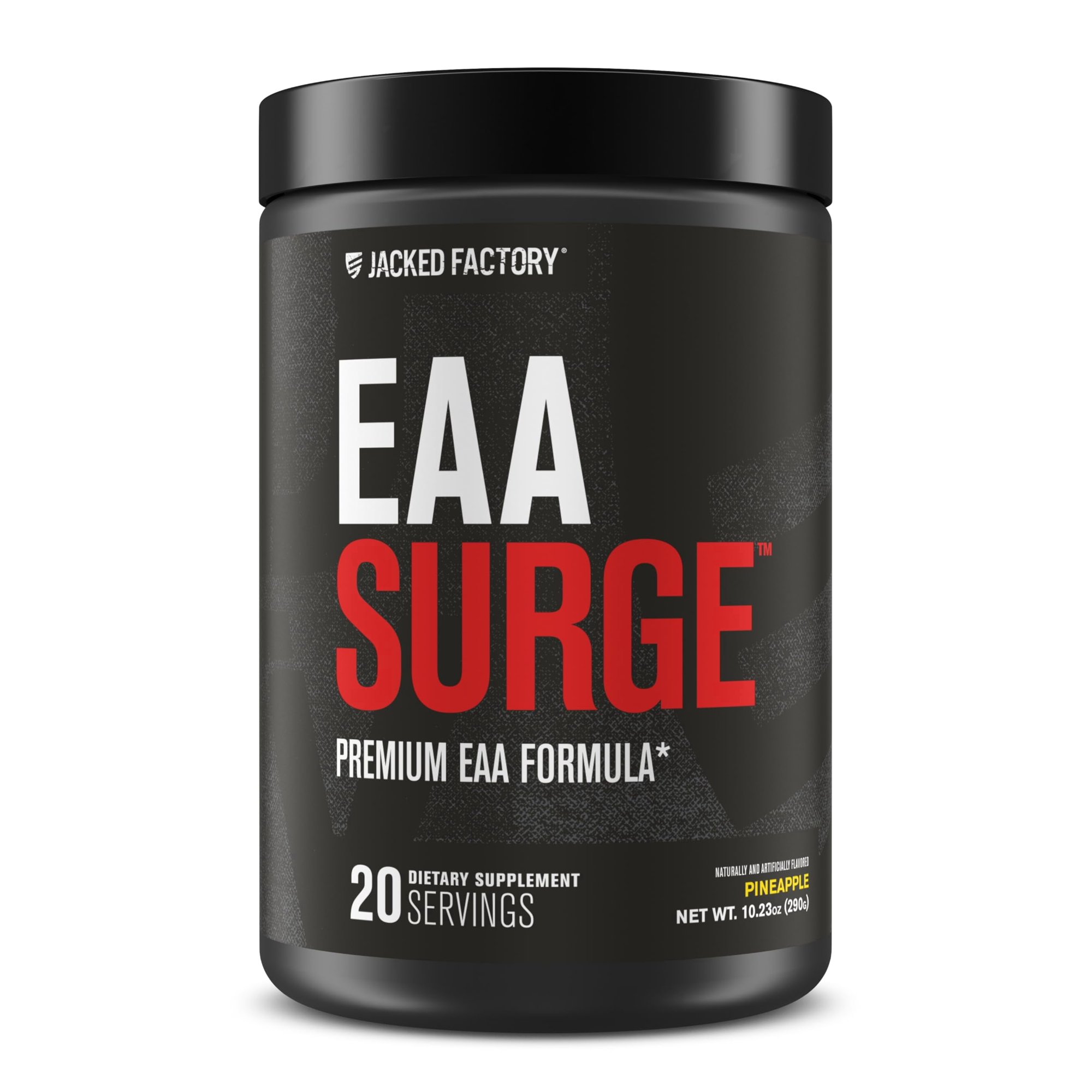 Jacked Factory EAA Surge Essential Amino Acids Powder - EAAS & BCAA Intra Workout Supplement w /L-Citrulline, Taurine, & More for Muscle Building, Strength, Endurance, Recovery - Pineapple, 20sv