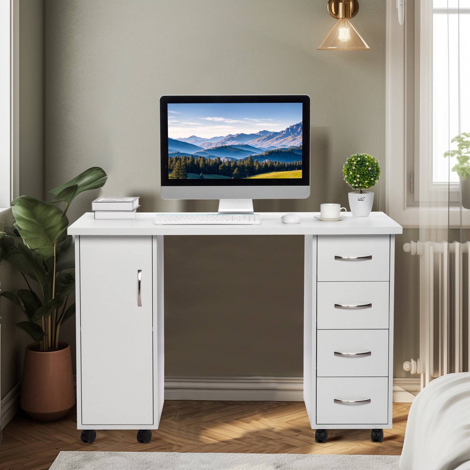Manicure Nail Table with Drawer, White