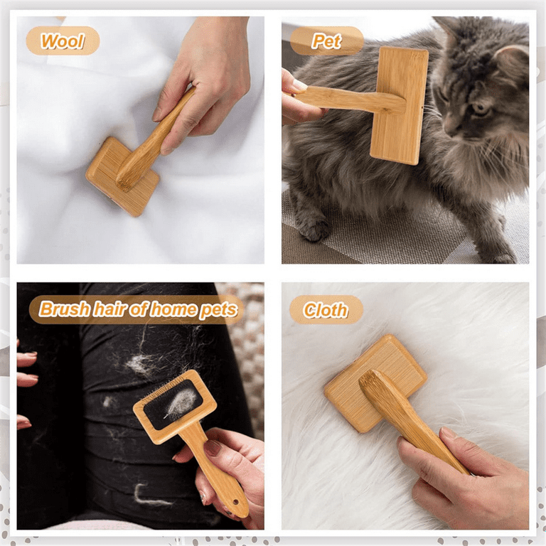Peaoy 2pcs Wool Carders, Hand Carders for Wool, Craft Wool Felt Mixing Tool, Pet Slicker Brush Grooming Comb, Needle Felting Tool with Wooden Handle, Wool