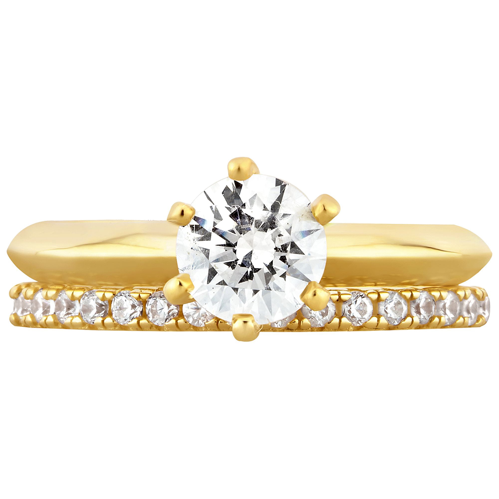 Arista 2.88 ct Round Swarovski Diamond Solitaire Bridal Set in Yellow Plated Sterling Silver