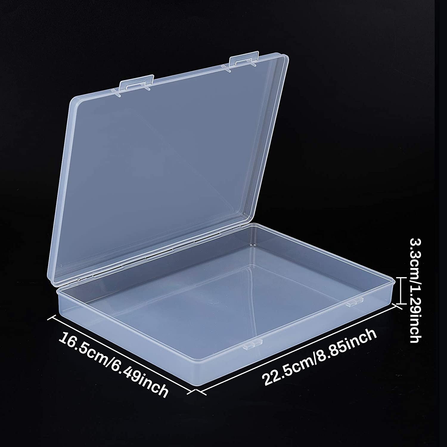 4 Pack 8.8x6.5x1.2 Large Rectangle Clear Plastic Storage Containers Large Box Case with Double Buckles for Cards Pens Beads and Jewelry Findings DIY