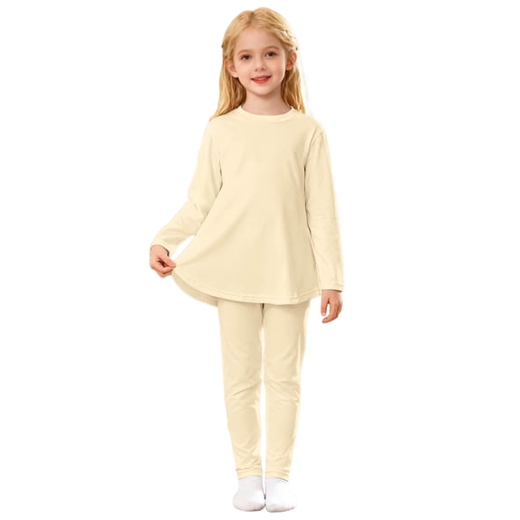 WOYY Toddler Girls Outfits Solid Casual Long Sleeve T-Shirt Dress Pants Set, Sizes 3-4T