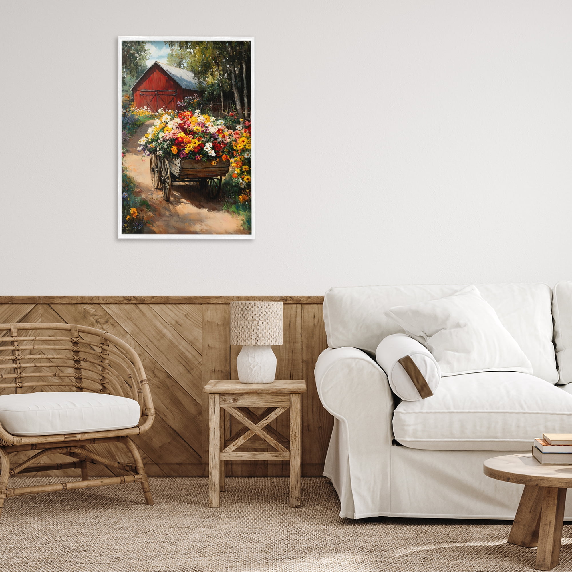 Stupell Industries Floral Wagon in Summer Garden White Framed Giclee Art, design by Franklyn Gregory