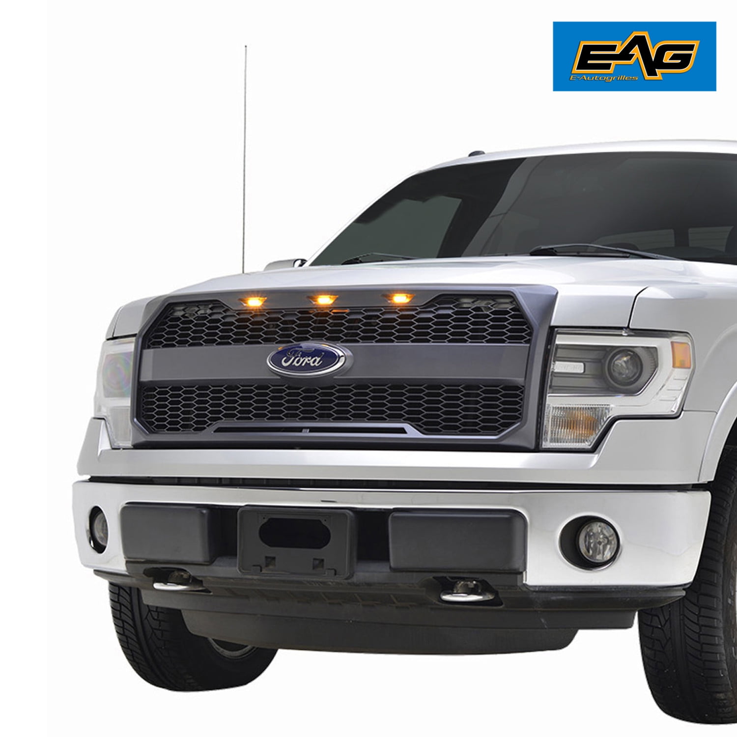 EAG Replacement Upper Grille Front Grill with Amber LED Lights for 09-14 Ford F150 Matte Black 