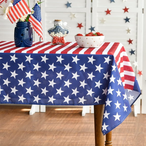 4th of July Tablecloth 60x84 Inch Rectangular, Patriotic Independence Day Memorial Day American Flag Table Cover for Party Picnic Dinner Decor