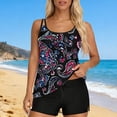 thumbnail image 2 of Staron Women's Bikini Swimsuit Hawaiian Floral Print Off-Shoulder Tankini Top with Removable Padded Bra and High Waist Bottoms with Pockets Beach Vacation Swimwear, Black XXL, 2 of 7
