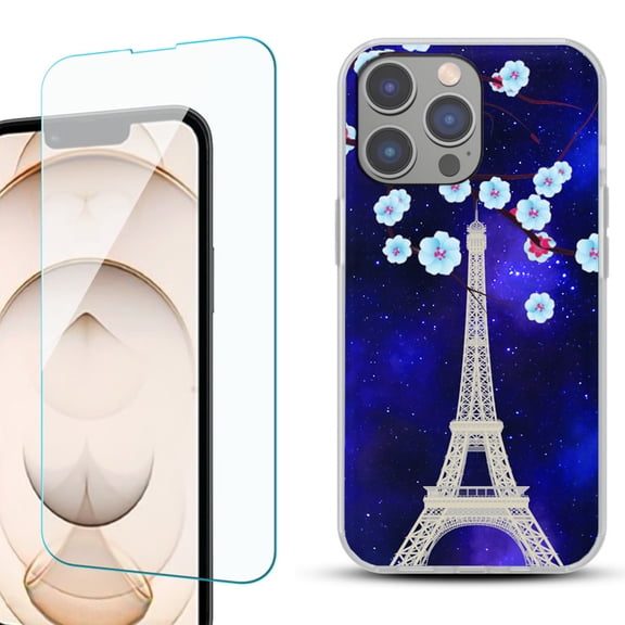 OneToughShield ® for iPhone 15 Pro Max Shockproof Fashion Phone Case, with Tempered Glass Screen Protector - Eiffel Tower Stars