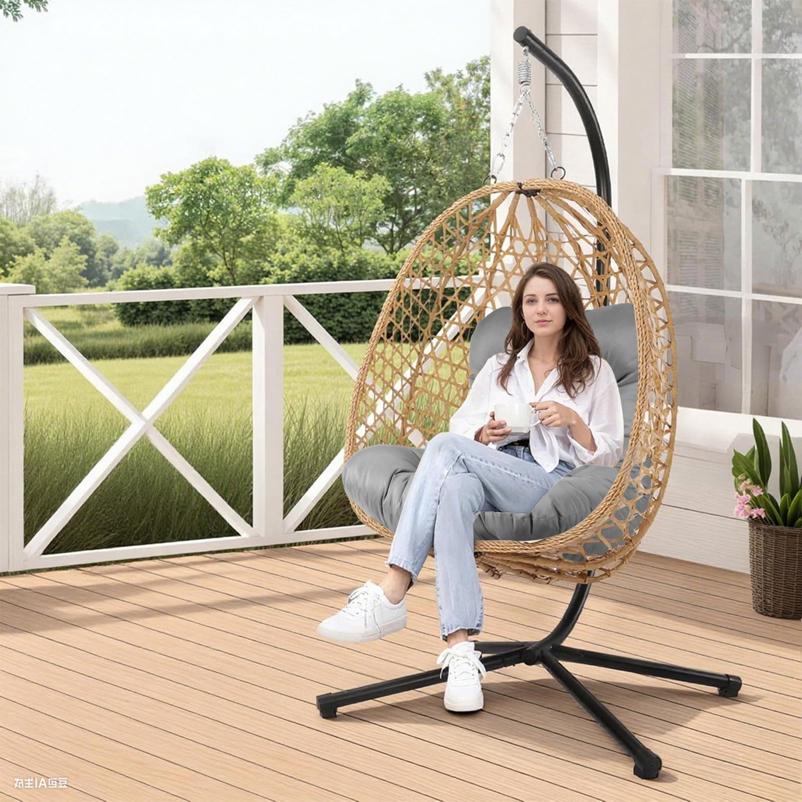 Geemuslly Egg Chair Cushion Replacement, 7.8 inchThickened Outdoor Hanging Chair Seat Pad , Waterproof Swing Basket Chair Cushion for Patio or Garden (Only Cushion)