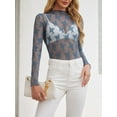 thumbnail image 2 of Siliteelon Womens Lace Mesh Long Sleeve Top Mock Neck Sheer See Through Sexy Blouse Floral Layering Shirt, 2 of 7