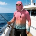 thumbnail image 7 of Men's Ombre Print Hooded Long Sleeve Sun Shirt - Fashionable Gradient Pullover with Built-in Face Mask & Zipper Pocket - UPF 50+ Quick Dry Athletic Top for Fishing, Hiking & Summer 2026 Light pink M, 7 of 7