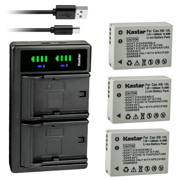 Kastar 3-Pack Battery and LTD2 USB Charger Replacement for Canon NB-10L NB10L, NB-10LH NB10LH Battery, Canon CB-2LC Charger, Canon PowerShot G1 X, PowerShot G3 X, PowerShot G15, PowerShot G16 Cameras