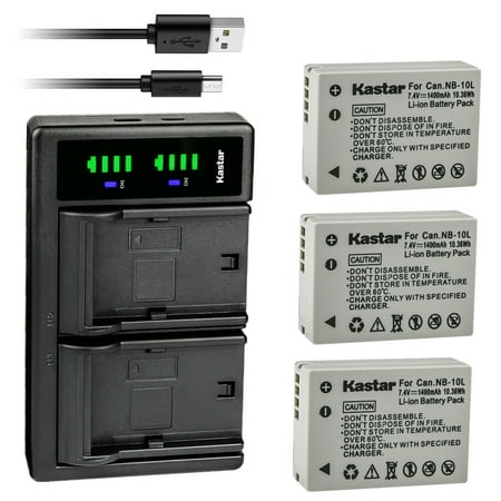 Kastar 3-Pack Battery and LTD2 USB Charger Replacement for Canon NB-10L NB10L NB-10LH NB10LH Battery Canon CB-2LC Charger Canon PowerShot G1 X PowerShot G3 X PowerShot G15 PowerShot G16 Cameras