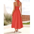thumbnail image 3 of Vestido de verano ZESICA, sin mangas, halter, midi, color rojo sandía, 3 of 7