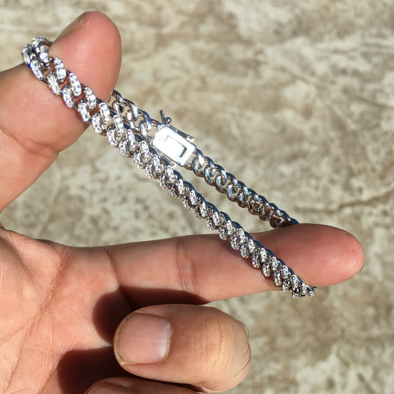 Men's Iced Miami Cuban Bracelet Solid 925 Sterling Silver CZ Micro Pave Hip  Hop 8 Inch x 6 MM 