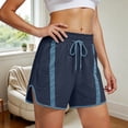 thumbnail image 2 of Lmueinov Women's Drawstring Elastic Waist Striped Running Shorts, Quick Dry Loose Casual Workout Shorts with Pockets for Yoga Daily Wear S-2XL, 2 of 5