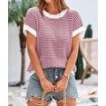 thumbnail image 3 of Womens Crew Neck Casual Sweater Short Sleeve Trendy Spring Summer Top Comfortable Pullover Red White 2XL, 3 of 5