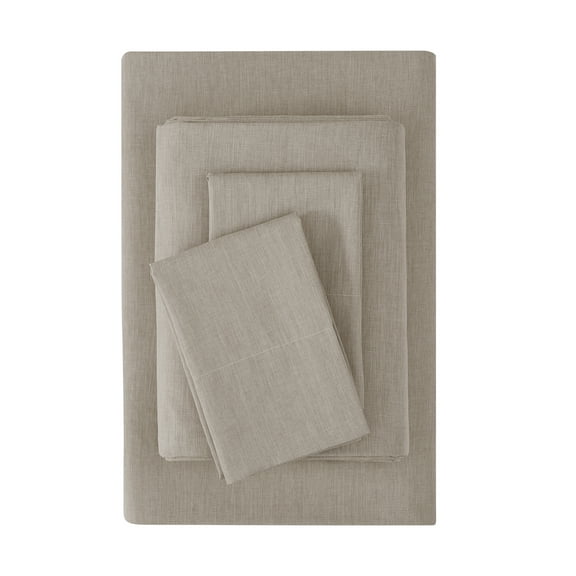 Mainstays Super Soft Faux Textured Microfiber Bed Sheet Set, Queen, Tan, 4 Piece