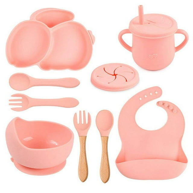 9Pcs Children‘S Silicone Tableware Set Baby Non-Slip Divided Children‘S Plate Bowl With Suction Cup