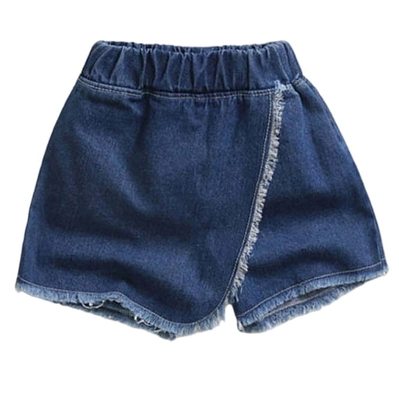 JAJAHO Girls Denim Shorts Casual High Waisted Stretchy Wide Leg Elastic Waist Classic Jeans Shorts Girl Summer Clothes 2-9Y Versatile Bottoms