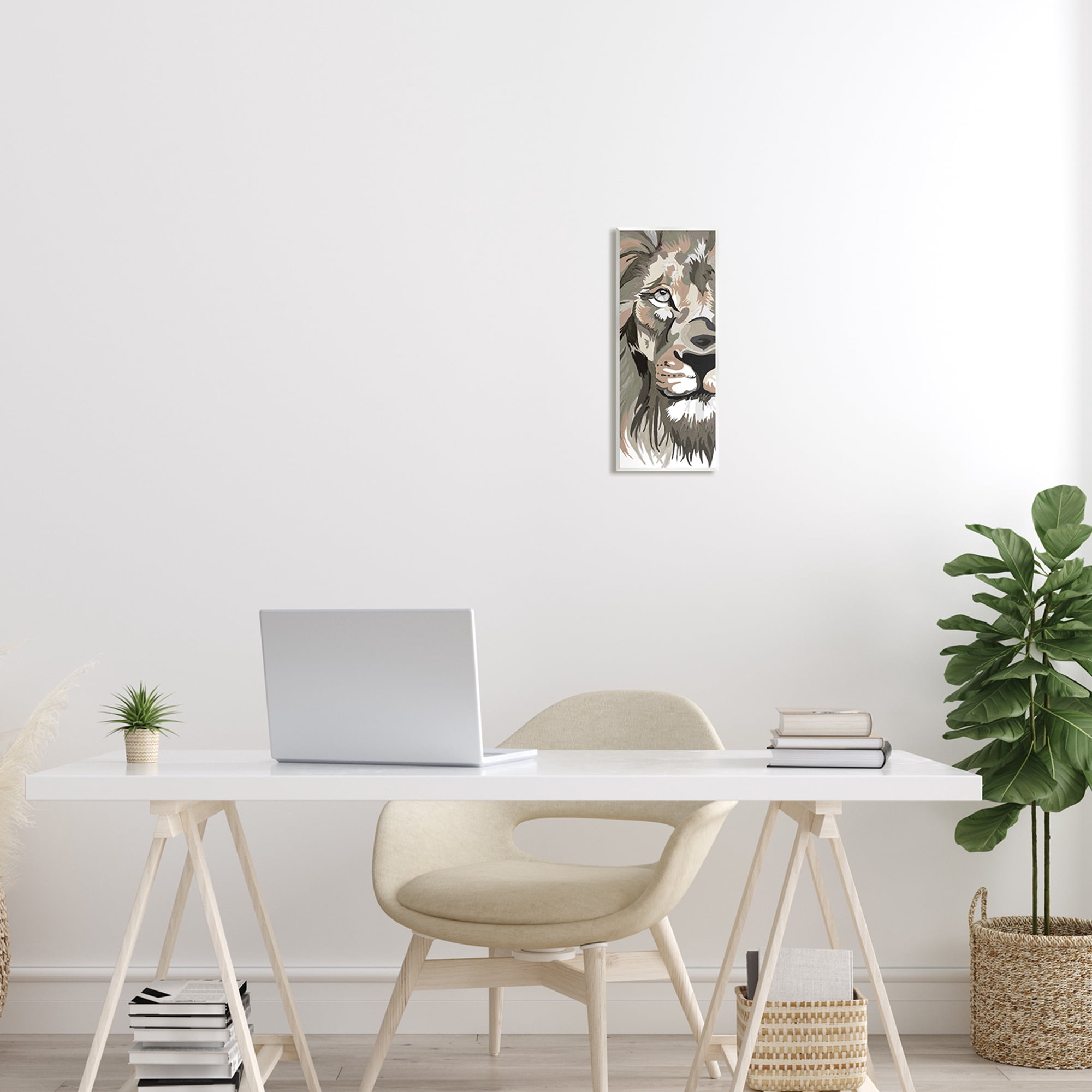Stupell Industries Muted Lion Face Portrait Animals & Insects Painting Unframed Art Print Wall Art, 7 x 17
