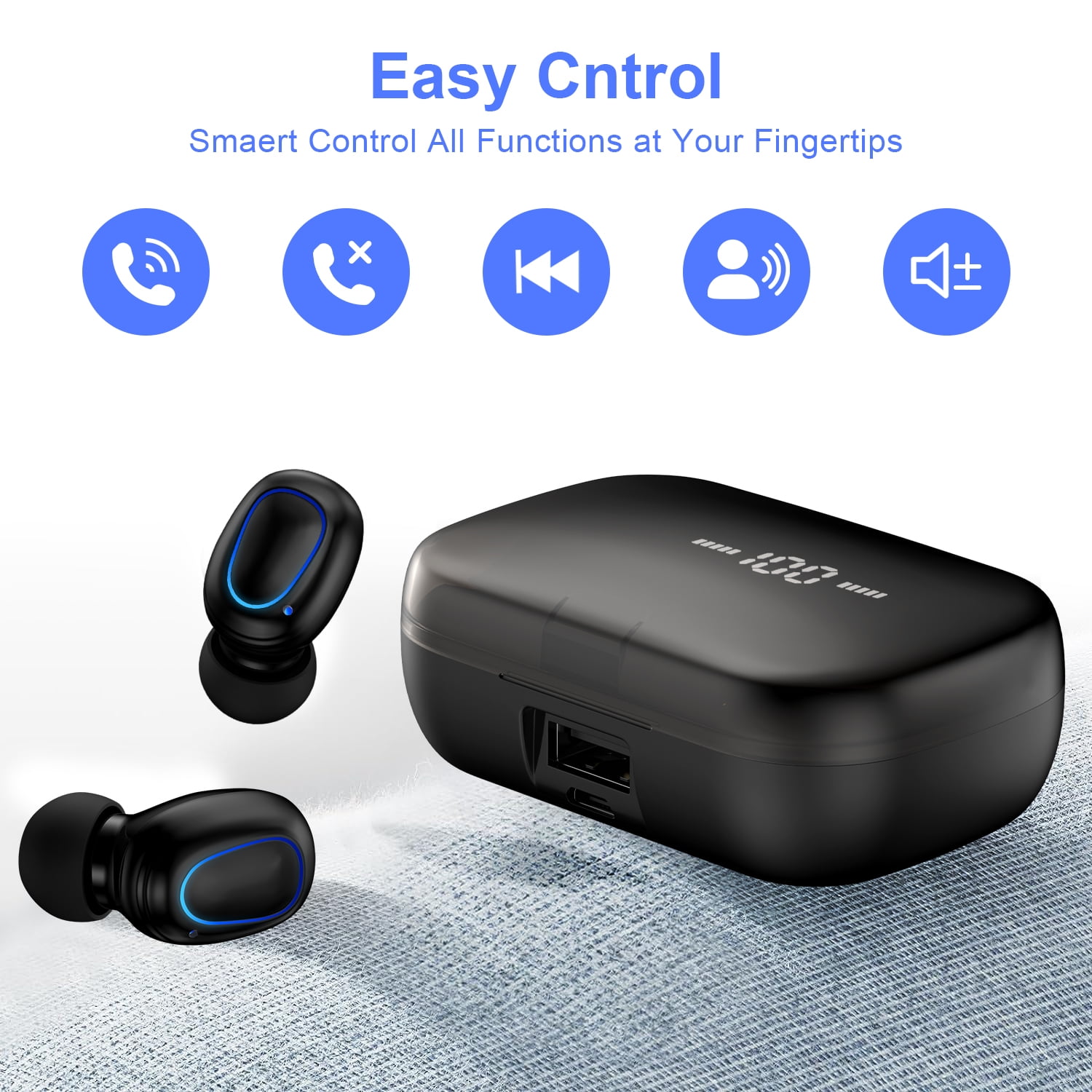 HOPEPOW Active Noise Cancellation Wireless In Ear Earphones with Charging Case, Black