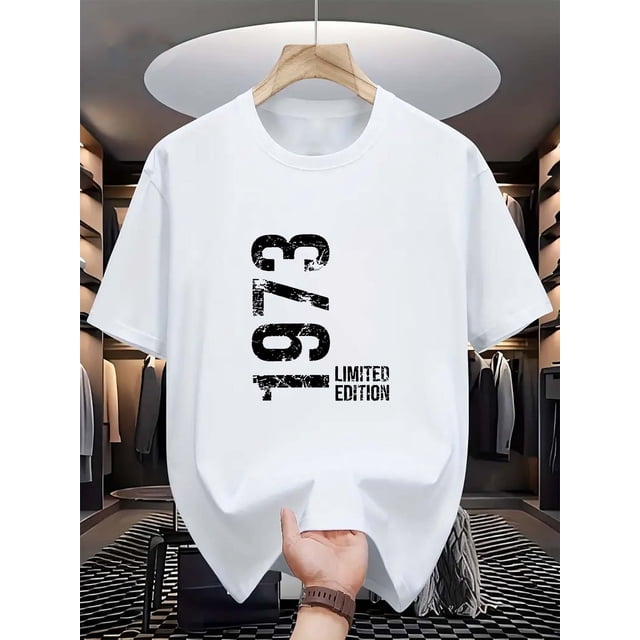 1973 Limited Edition Men's Casual T-Shirt - Trendy Graphic Print, Comfort Fit, Cotton, Machine Washable - Perfect for Summer & Casual Attire, Conventional Version, Leisure Style, Summer