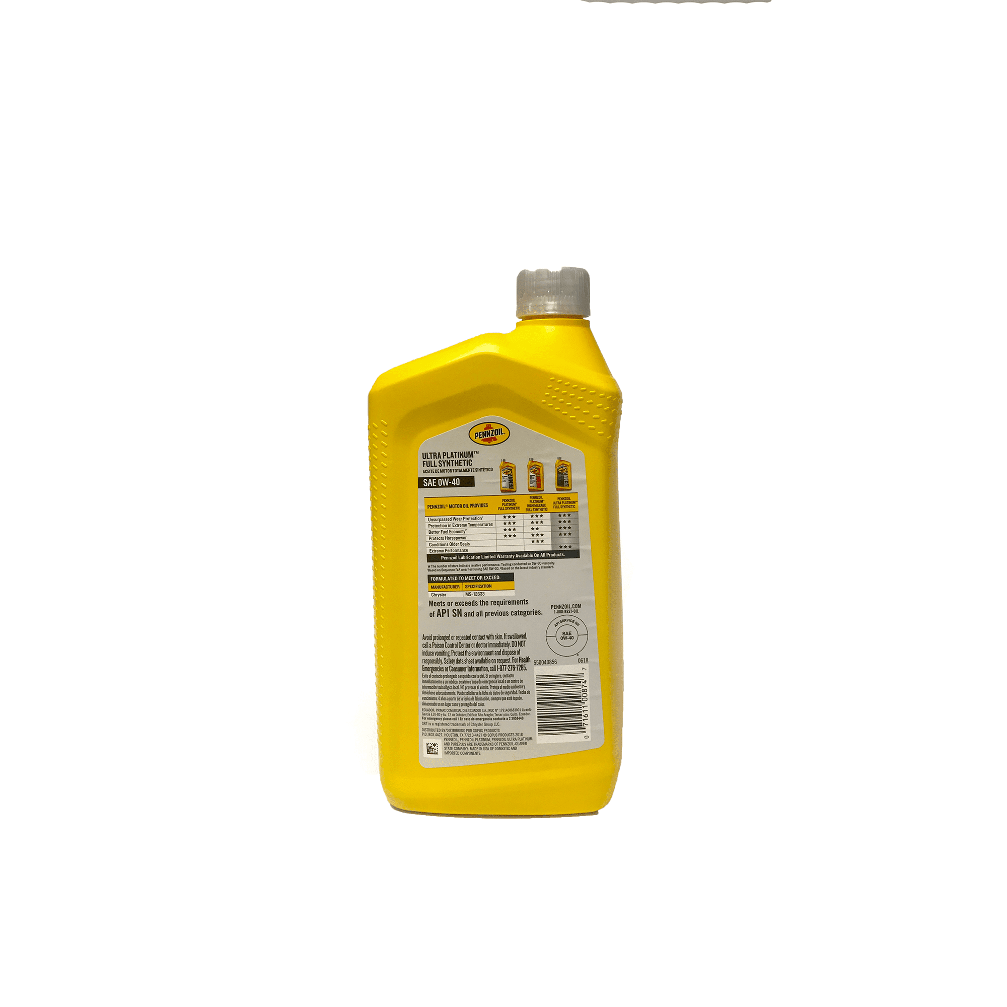 Pennzoil Ultra Platinum 0W40 Full Synthetic Motor Oil Case for SRT Engines  - Pack of 6 - Walmart.com