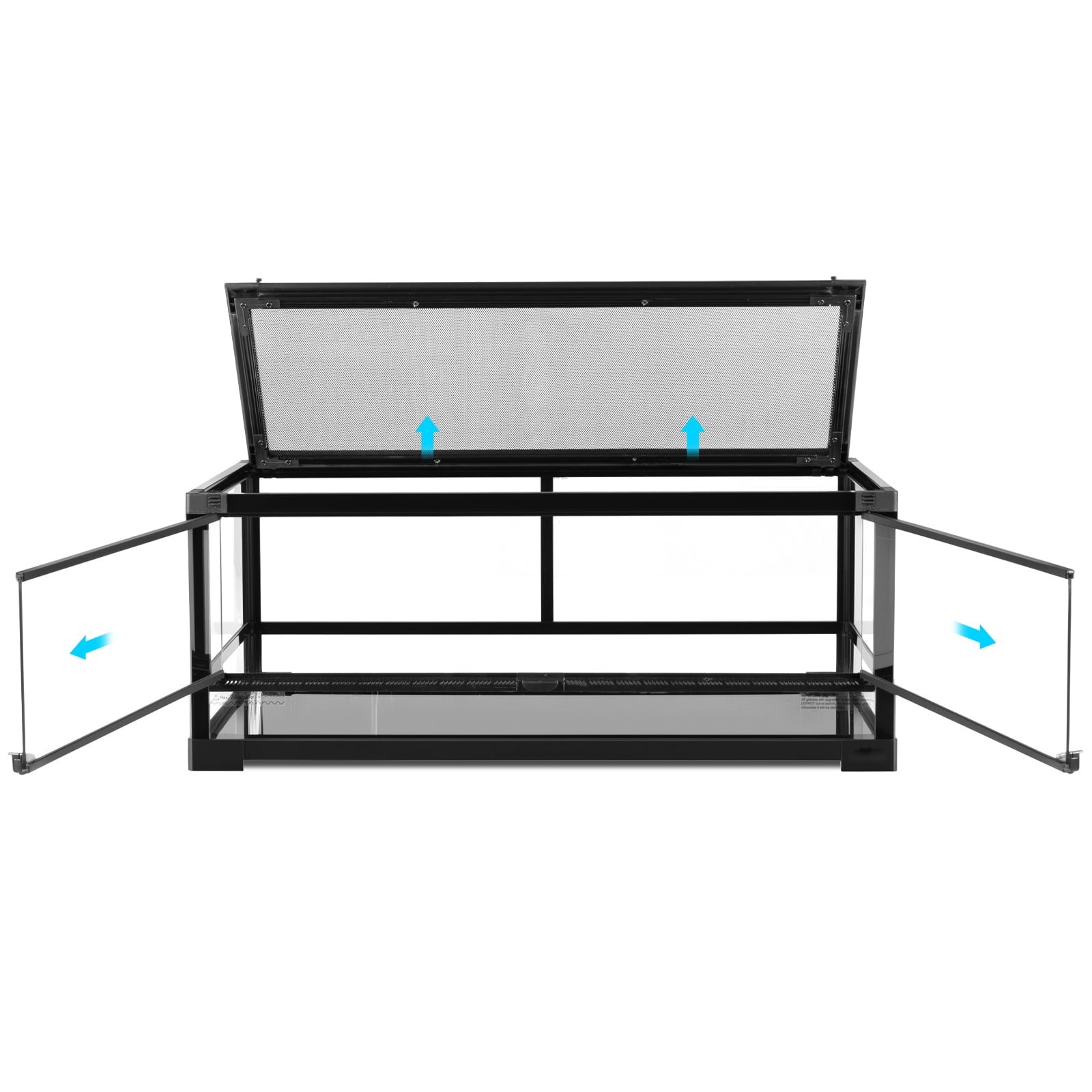 GuzzloTempered Glass Reptile Tank, 30x12x12 Inch Front Opening Terrarium with Top Screen Ventilation & Water-Holding Bottom, Black