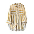 thumbnail image 2 of LEBONYARD Womens Tops Clearance under $10,Women's Summer Casual Mid-length Vertical Striped Multi-colored Shirt Yellow S, 2 of 6