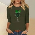 thumbnail image 2 of Yxbdin Womens St Patricks Day T Shirts 3/4 Sleeve Hat Wine Glass Graphic Tees Holiday Crew Neck Shirt Irish Shamrock Tops Army Green S, 2 of 8