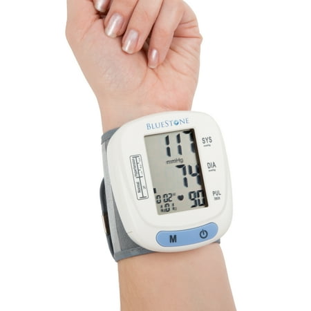 Bluestone Automatic Digital LCD Wrist Blood Pressure Monitor, Adjustable Cuff & Storage (Best Blood Pressure Cuff For Nurses)